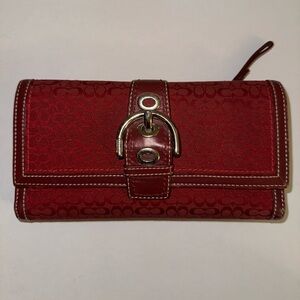 Coach Signature Canvas Buckle Flap Wallet Snap Closure Vintage Women's